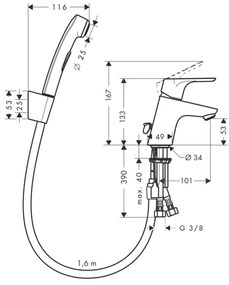 Hansgrohe Focus E2, Súprava pákovej batérie 70 s bidetovou spŕškou a sprchovou hadicou, chrómová, HAN-31926000