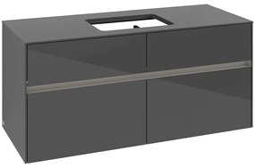 VILLEROY &amp; BOCH Collaro závesná skrinka pod umývadlo na dosku (umývadlo v strede), 4 zásuvky, s LED osvetlením, 1200 x 500 x 548 mm, Glossy Grey, C112B0FP