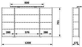 Sapho, RIWA galérka s LED osvetlením, 121x70x17cm, 3x dvierka, biela lesk, RIW120-0030