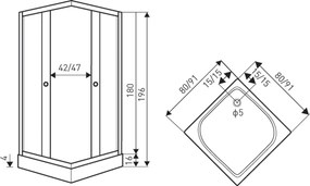 Novoterm Štvorcový sprchovací kút NV-Olga SQ 90x90 čierna/transparent + vanička