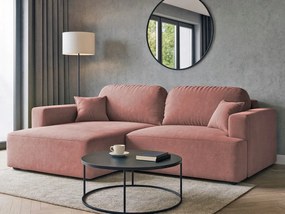Rohová sedačka s funkciou spania Sunny ľavá s úložným priestorom na posteľnú bielizeň, ružový velúr