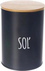 Orion Dóza na potraviny, plechová, černá, s bambusovým víkem, 1,3l, Soľ SK