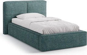 Tyrkysovomodrá čalúnená jednolôžková posteľ s úložným priestorom s roštom 90x200 cm Darren – Micadoni