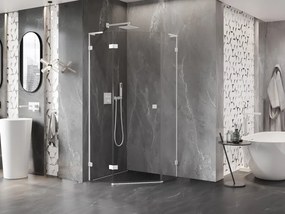 Mexen Lunar, L päťuholníkový sprchový kút naklápací doľava 100 x 100 cm, 8mm číre sklo, biely profil, 831L-100L-100P-20-00-L