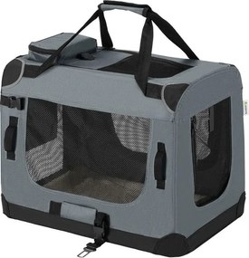 Skladací prepravný box pre psov, sivý, s posteľou, veľkosť M