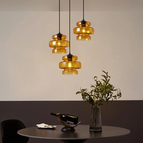 Retro závesná lampa čierna s oranžovým sklom 3-svetlá - Denise