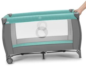 Lionelo - Cestovná postieľka SVEN PLUS šedá/tyrkysová
