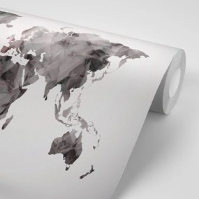 Tapeta polygonálna mapa sveta v čiernobielom - 150x100