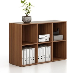 Regál FRAME, nízky, 3 stĺpce, 881 x 1299 x 450 mm, orech