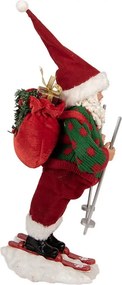 Červená vianočná figúrka Santa Claus na lyžiach - 15*13*28 cm