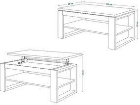 Konferenčný stôl so zdvíhacou doskou a poličkou NEA šedá betón/biela