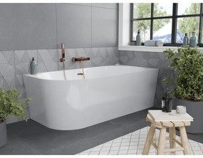 Mexen Mia, voľne stojaca rohová vaňa pravá 140 x 75 cm, biela, ružové zlato prepad, 52691407500P-60