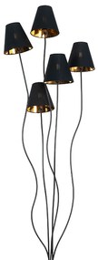 Dizajnová stojaca lampa čierna so zlatým 5-svetlom - Melis