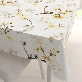 Biante Bavlnený obdĺžnikový obrus Sandra SA-582 Žlté kvety s vetvičkami na bielom 50x100 cm