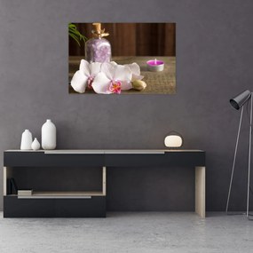 Obraz - Sviečka a orchidey (90x60 cm)