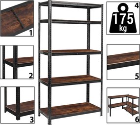 Regál 180x90x40 cm čierny / hnedý