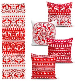 Súprava 4 vianočných obliečok na vankúš a behúň na stôl Minimalist Cushion Covers Christmas