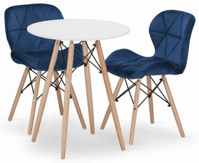 Jedálenský stôl TODI biely 60 cm s dvoma stoličkami LAGO granátové