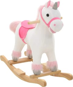 vidaXL Hojdacie zvieratko jednorožec plyšový 65x32x58 cm bielo-ružové