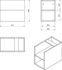 Sapho Sapho, LOREA skrinka 120x46x51,5cm (30P+90cm), pravá, dub Alabama/biela matná, LE090-2231-R-05
