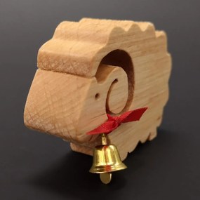 AMADEA Drevená ovečka so zvončekom, masívne drevo, 6x4,5x2 cm