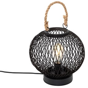 Rustikálna stolná lampa pre exteriér čierna ratan - Calamus