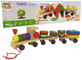 LEAN TOYS Drevená vlaková lokomotíva s dvomi vagónmi
