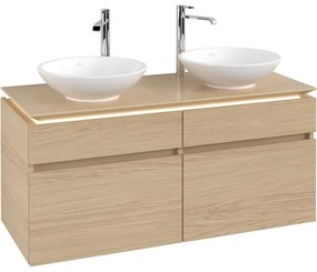 VILLEROY &amp; BOCH Legato závesná skrinka pod dve umývadlá na dosku, 4 zásuvky, s LED osvetlením, 1200 x 500 x 550 mm, Nordic Oak, B584L0VJ