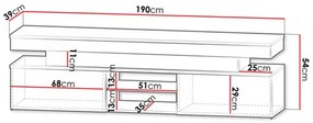 TV skrinka Lesteralo 2D 190 (čierna + lesk čierny) (s modrým LED osvetlením). Vlastná spoľahlivá doprava až k Vám domov. 1106178