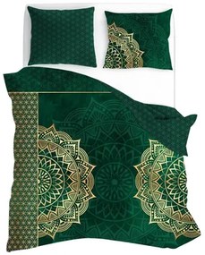 Obliečky z bavlneného saténu zelené MANDALA 160x200 cm