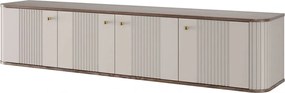Závesný TV stolík Vespera 4D 187 cm - kašmírová / orech / zlatá
