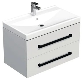 Kúpeľňová skrinka s čiernou úchytkou a umývadlom SAT Cube Way 80x53x46 cm biely lesk CUBE46C802BIVER, 1 ks