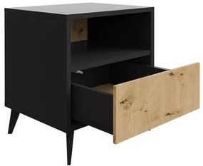 Nočný stolík OVESSI 52x47 cm čierna/dub artisan