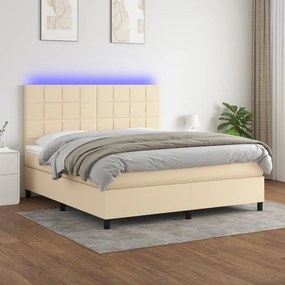 Posteľ boxsping s matracom a LED krémová 160x200 cm látka 3134890