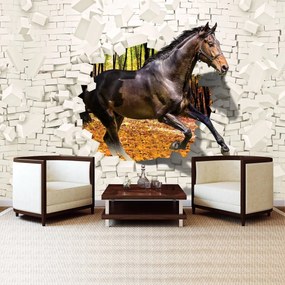 Fototapeta - Kôň vyskočil zo steny - 3D (254x184 cm)