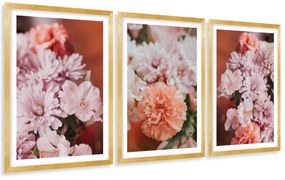 Gario Sada plagátov Kvitnúce jesenné kvety - 3 dielna Farba rámu: Zlatá, Veľkosť: 99 x 45 cm