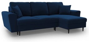 Modrá zamatová rozkladacia/s úložným priestorom rohová pohovka Kyoto – Cosmopolitan Design