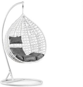 Biele závesné kreslo KOKON so stojanom, sivý vankúš