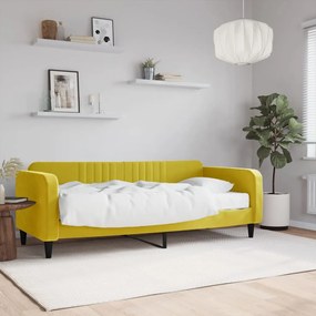 Denná posteľ s matracom žltá 90x200 cm zamat 3197044