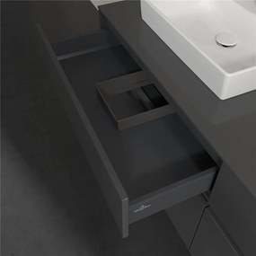 VILLEROY &amp; BOCH Collaro závesná skrinka pod dve umývadlá na dosku, 4 zásuvky, 1600 x 500 x 548 mm, Glossy Grey, C02100FP