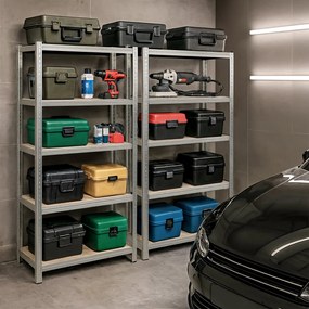 Sada 2 ks kovových regálů REGMET 90x30x180 cm stříbrná