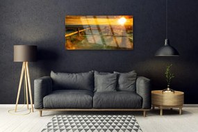 Obraz na skle Západ slnka architektúra 100x50 cm
