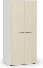 Kancelárska policová skriňa PRIMO WHITE s dverami, 800 x 500 x 1781 mm, biela/breza