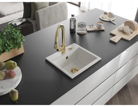 Mexen Milo, 1-komorový granitový drez 435x410x171 mm a drezová batéria Elia, biela, 6505-20-670101-50