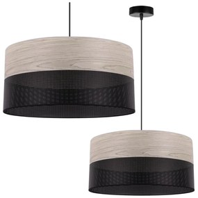 Light Home Závesné svietidlo Wood, 1x svetlobéžová dubová dýha/čierne plastové tienidlo, (fi 44cm)
