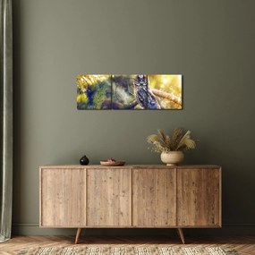 Obraz sovy na strome (s hodinami) (90x30 cm)