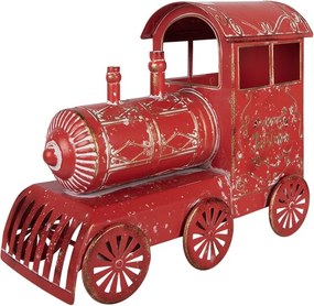 Červená kovová dekorácia mašinka Merry Christmas - 69*15*28 cm