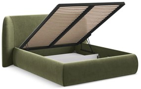 Zelená čalúnená dvojlôžková posteľ s úložným priestorom s roštom 140x200 cm Hauke – Makamii