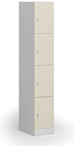 Šatníková skrinka s úložnými boxmi, 4 boxy, 1850 x 300 x 500 mm, demont, cylindrický zámok, laminované dvere, breza