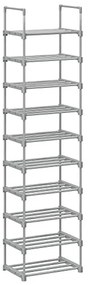 Stojan na topánky, skladací, 10 políc, sivý, 174x45x30cm